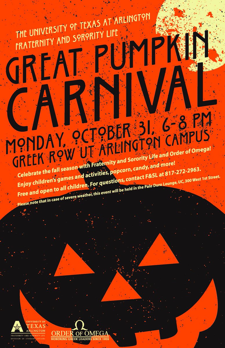 utastudents's tweet photo. TONIGHT! Great Pumpkin Carnival sponsored by @UTAFSL and @orderofomega. https://t.co/5saMeYGmA7