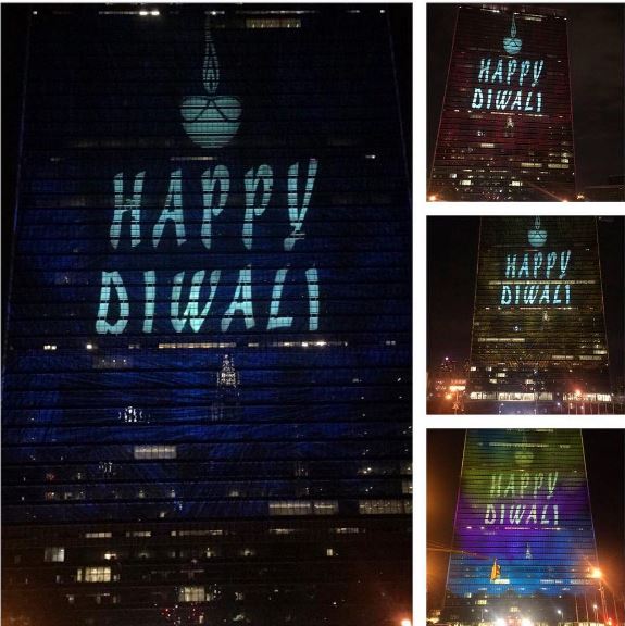 "Light over darkness, hope over despair, knowledge over ignorance, good over evil - <a href="/UN/">United Nations</a> lights up" - Happy #Diwali  for 1st time at #UN