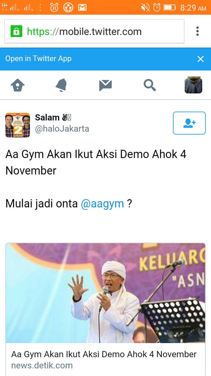 sahaL_AS's tweet photo. Twit @haloJakarta  ttg Aa Gym ini kasar dan norak. Mengkritik ustadz atau siapapun boleh2 aja, tp jangan menghina. https://t.co/r1zbk87vXh