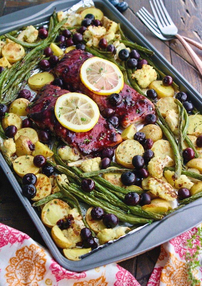 You'll love how easy & tasty this dish is! Sheet Pan Blueberry-Balsamic Glazed #Salmon bit.ly/2f3MJnq #sheetpanmeals #onepanmeals