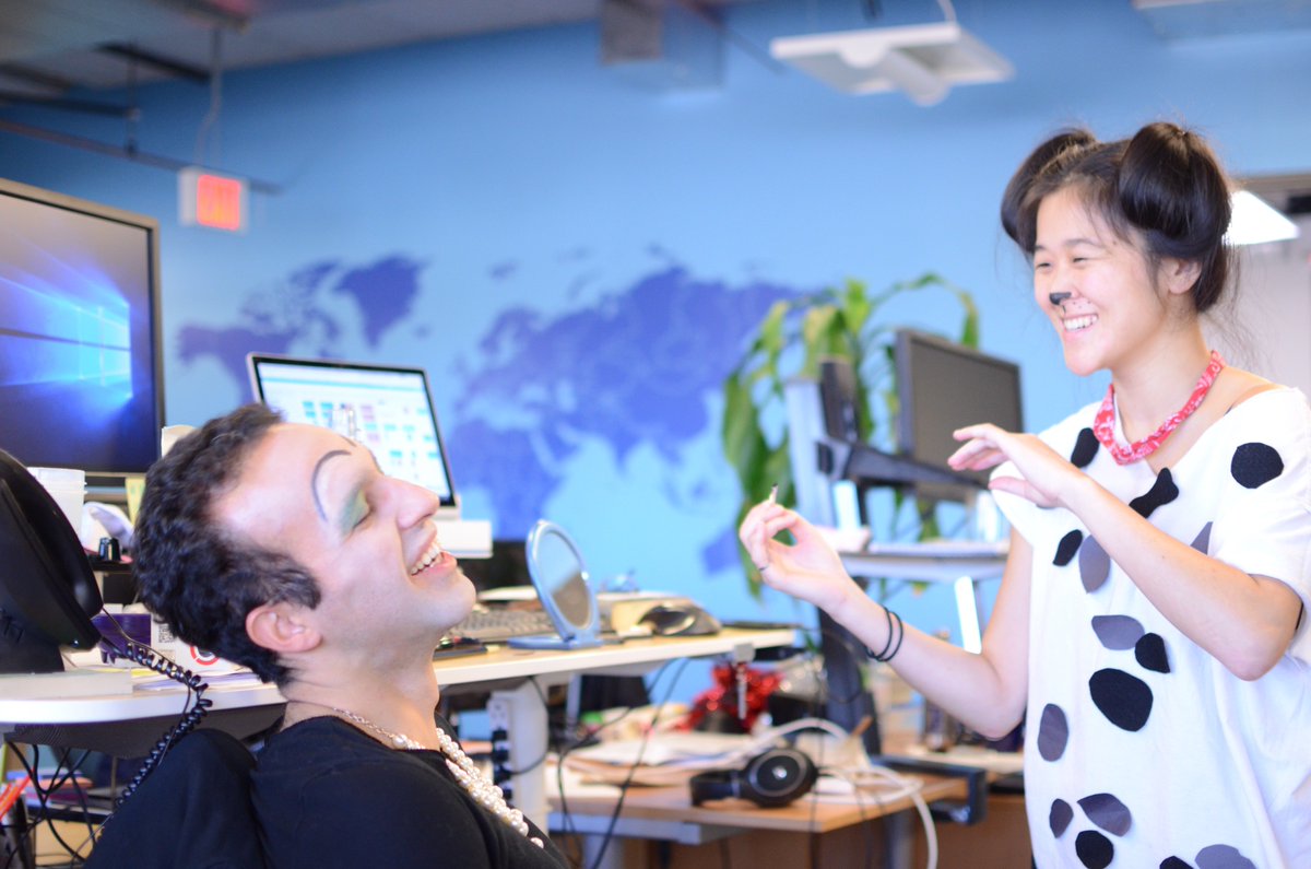 nulogy's tweet photo. Are you ready for Boo-logy? Here's the ProServ team dressing up Mehran as Cruella Deville! #LifeAtNulogy #HappyHalloween https://t.co/2aSJL9UH5u
