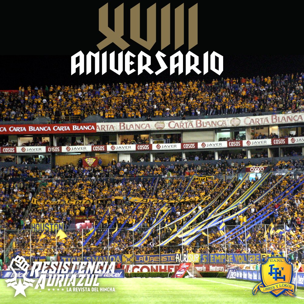 FanzineRA's tweet photo. #FelizXVIIIDobleEle a la hinchada de Tigres @LIBRESYLOKOS 18 años de lucha continua y esfuerzo de sus integrantes, ¡que los cumplas feliz! https://t.co/TXxOhYzM4w