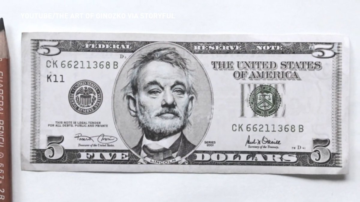 Watch an artist turn typical cash into bill murray