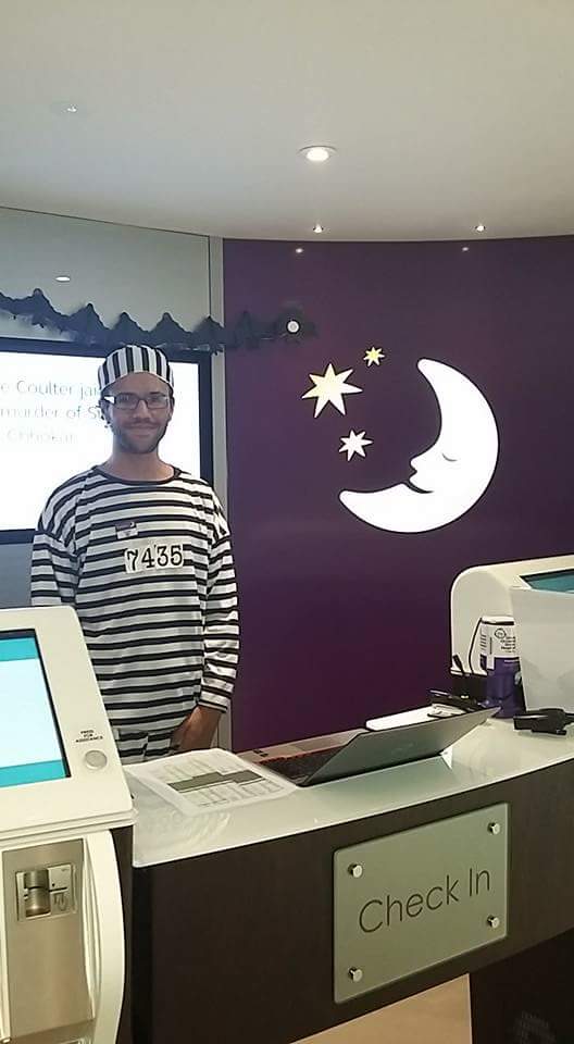 So proud of Teejay making guests smile in his convict outfit mastering lapsed deposits &amp; reception duties today #whatwedobest @Hinson_Yates