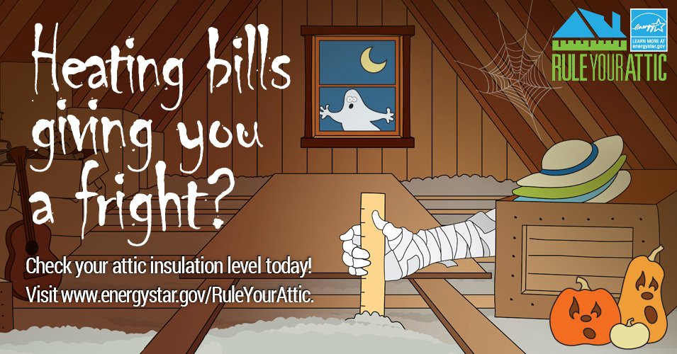 ENERGYSTAR's tweet photo. What are those eerie noises coming from the attic? Seal and insulate to keep warm air in and goblins out. #Halloween https://t.co/LbsxI7vHCy