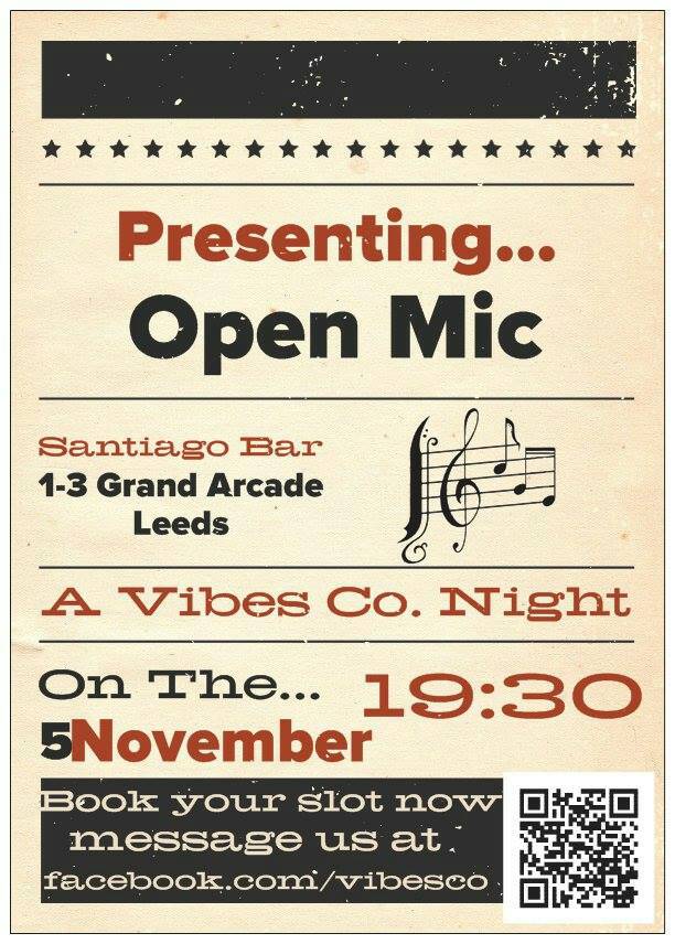 Come down to <a href="/SantiagoLeeds/">Santiago Bar</a> to start off your Saturday night with our open mic night! Great music, great beer and a top start to your night