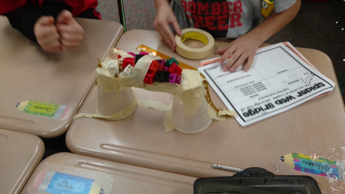MrsKadrlik's tweet image. And the winner is...
#147  blocks!!!
(No spiders were harmed during construction.) 
#cfelem #spiderwebbridge #spookystem