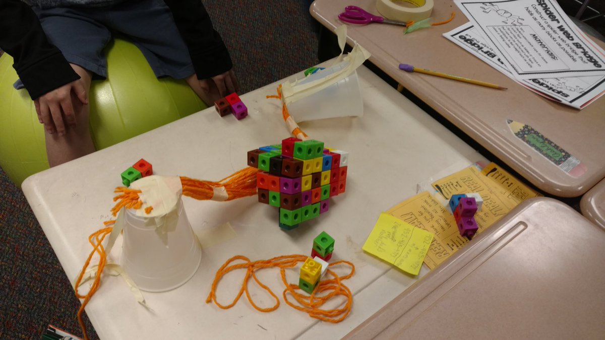 MrsKadrlik's tweet image. And the winner is...
#147  blocks!!!
(No spiders were harmed during construction.) 
#cfelem #spiderwebbridge #spookystem