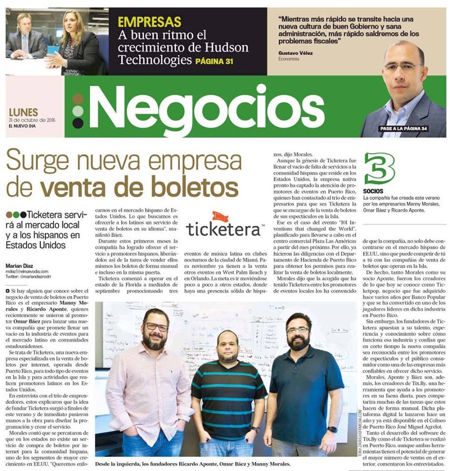 GrupoGuayacan's tweet image. Gracias a @ElNuevoDia por su articulo sobre Tix.By (participante de #SPRINGBOARD2016) y de @ticketera.