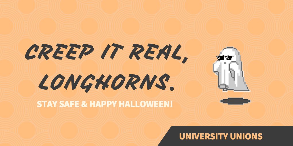 UTUnions's tweet image. You may be too old to trick-or-treat, but you're never too old to stop by the Union and SAC front desks for FREE candy! 🍬🍫 CREEP it real. 🎃