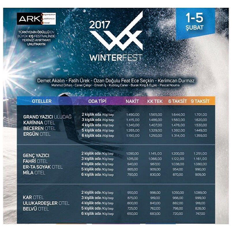 xactivities's tweet photo. Kışın en güzel yanı Winterfest 2017 eğlencesini kaçırmaman için burdayız! 01-05 Şubat dönemi bilgi ve rezv: 0530 820 87 60-0555 624 72 04 https://t.co/pfFE7nAggP