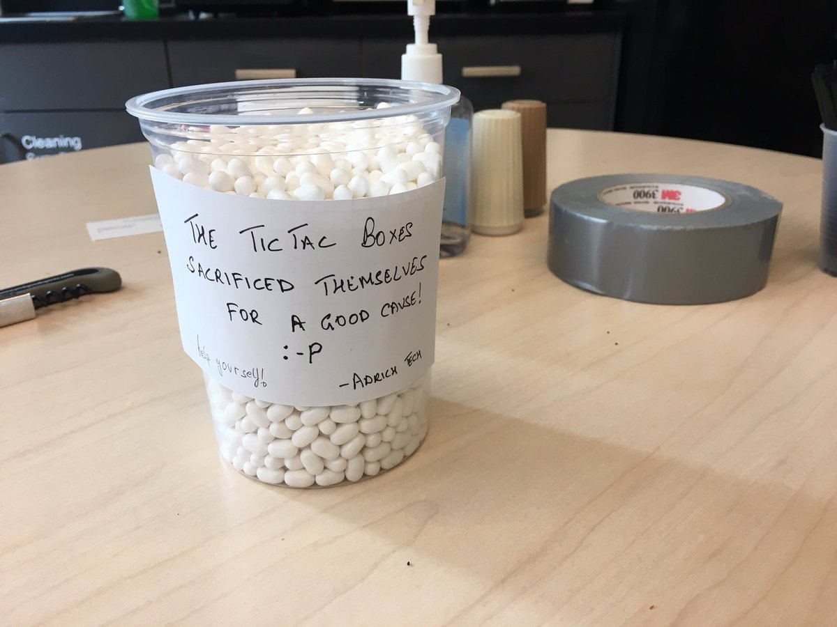 AlphaLabGear's tweet photo. ALG company @adrichtech making the tough sacrifices @TicTacUSA #prototyping #HackItTogether #DuctTapeAndTicTacs https://t.co/9vERKkqN0z