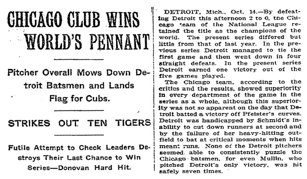 NYTArchives's tweet photo. 1908: A look back at the last time the Chicago @Cubs won the World Series. https://t.co/6psezs7CGz https://t.co/lwrO8ybc9S