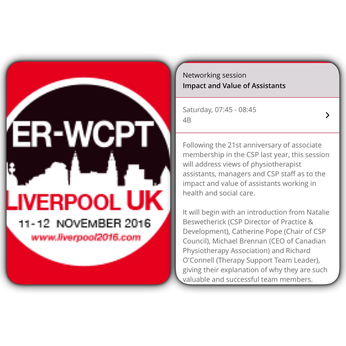 Wrightfreeth's tweet image. #erwcpt2016 app downloaded. Join the associate committee for breakfast 7.45-8.45 room 4B @thecsp @PhysioAssistant