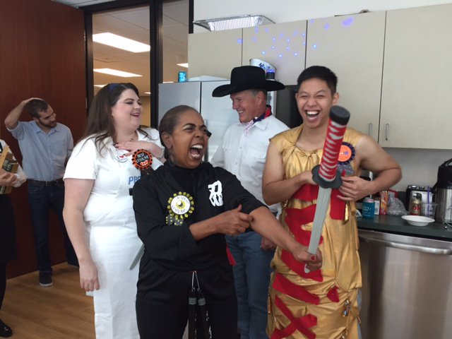 EP_FASolutions's tweet photo. Good times today in the EP office! Today's costume winners are a #FinancialAid ninja, Flo and a Twix! #HappyHalloween #whatssofunny https://t.co/hFS03qd8Jk