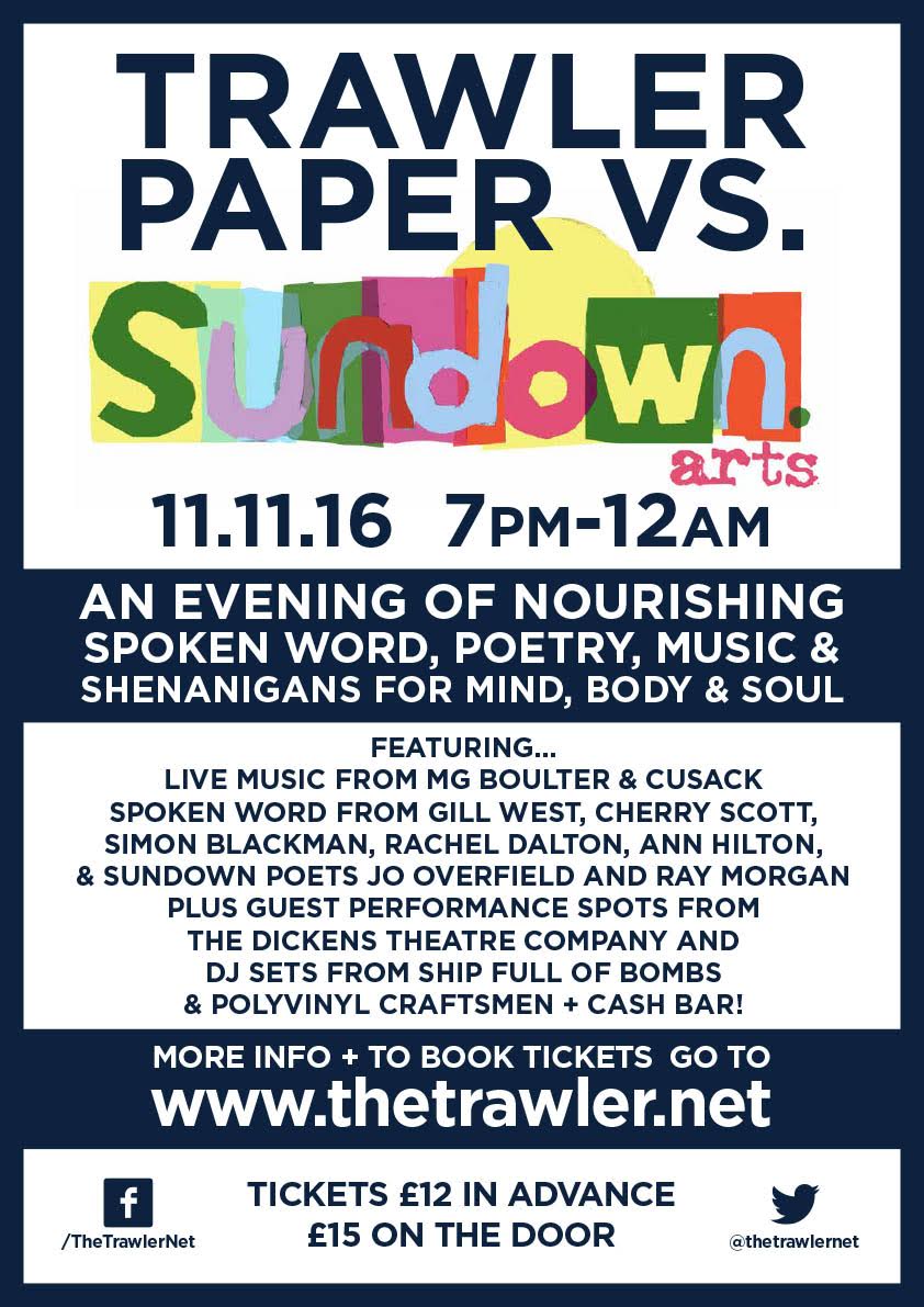 TheTrawlerNet's tweet photo. Trawler & @sundownarts, a corker of a collaboration! #Music #Poetry #Shenanigans ! 11th Nov / #LeighOnSea / Tickets: https://t.co/oUUy7VJiUP https://t.co/OnSF9LEFXq