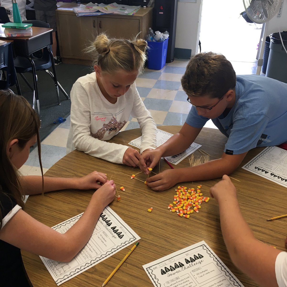 SeasonLeech's tweet photo. Candy corn challenge... who can build the tallest structure? #hvepride https://t.co/9DbL4VXrlI