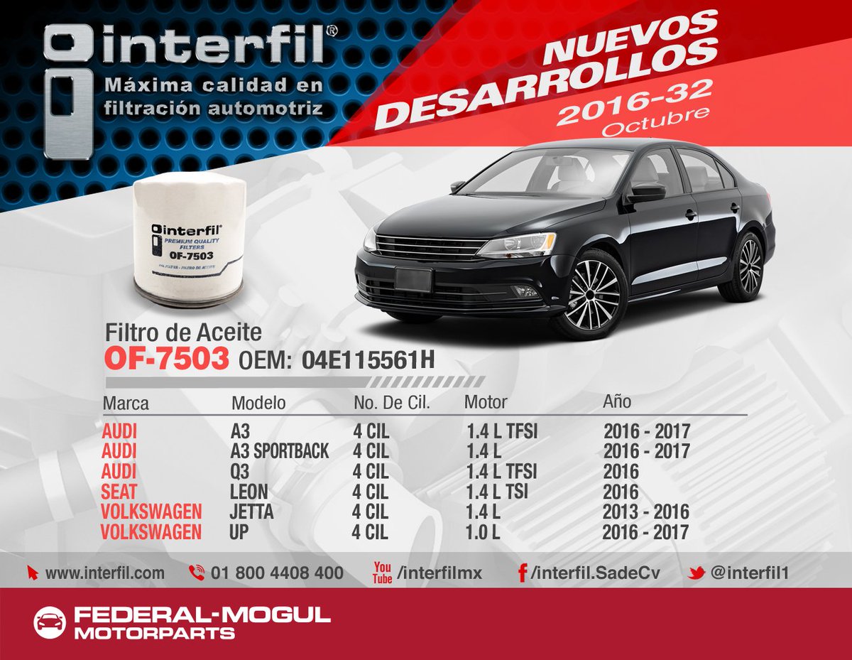InterfilMexico's tweet photo. Tienes un #Volkswagen #Jetta? Ya puedes solicitar el #FiltroDeAceite #Interfil con tu distribuidor mas cercano #TipInterfil #Comparte https://t.co/aBMk90LPIN