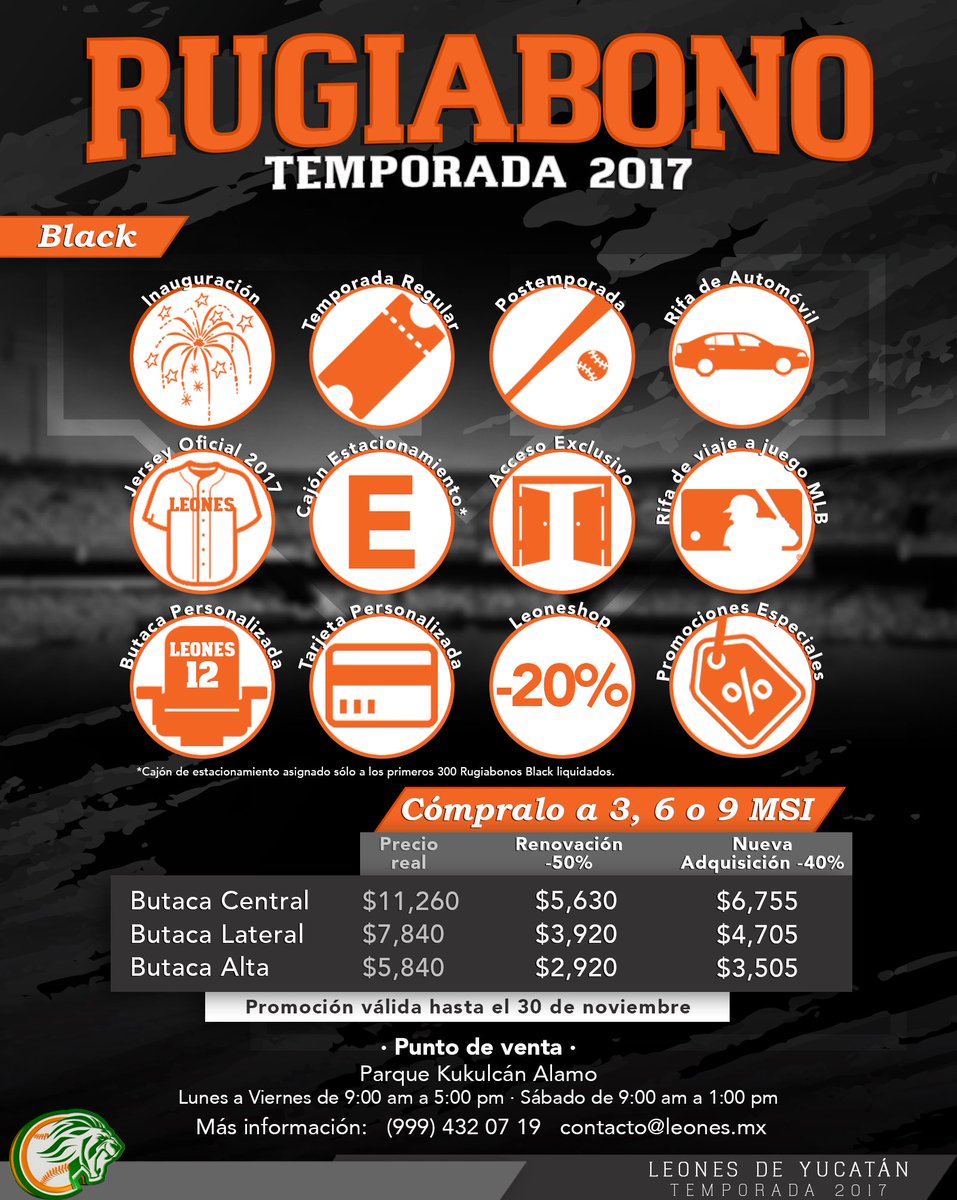 leonesdeyucatan's tweet photo. El Rugiabono Black 2017 incluye la Inauguración, toda la Temporada Regular, Postemporada, Jersey Oficial 2017 y grandes beneficios. https://t.co/C5gVv8gUJX