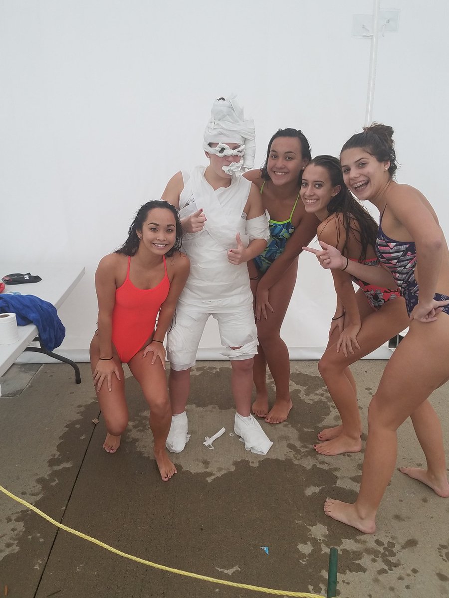 STATswimNC's tweet photo. Making swimmer mummies at practice https://t.co/eYZBMV3v7g