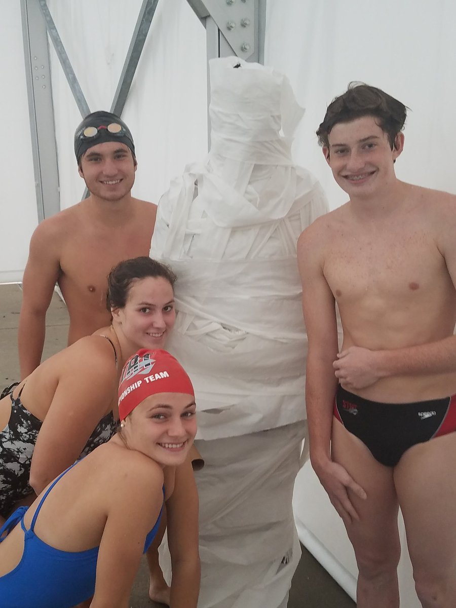 STATswimNC's tweet photo. Making swimmer mummies at practice https://t.co/eYZBMV3v7g