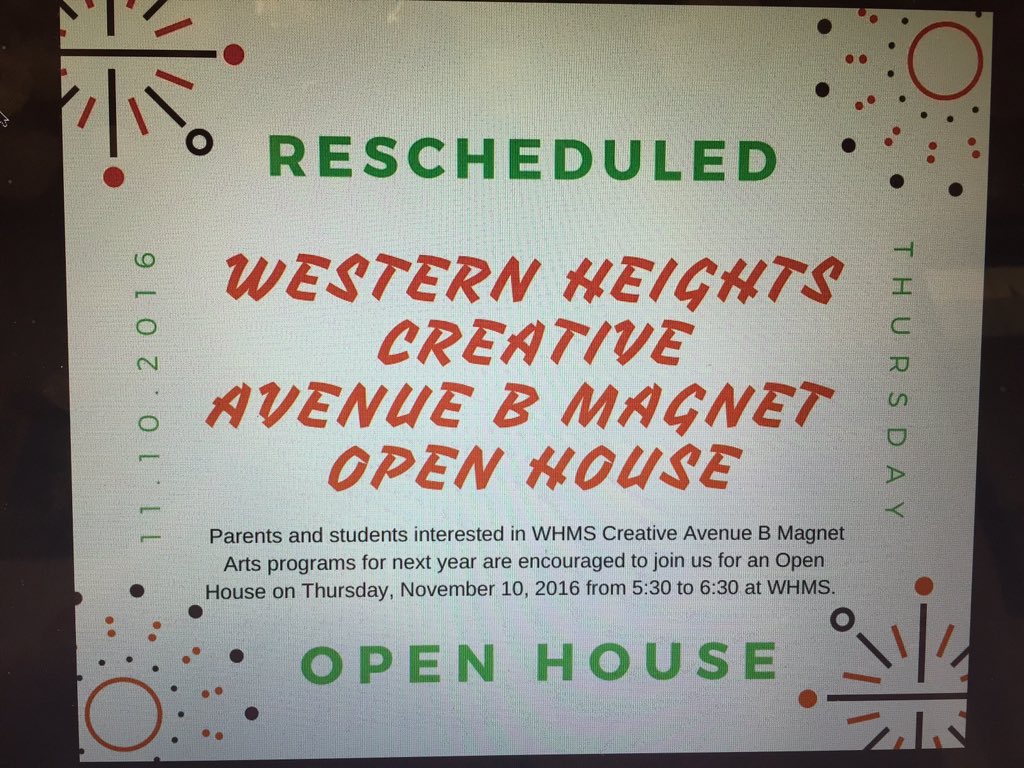 Attention 5th grade parents that are interested in the Western Heights Avenue B Magnet Arts Program for their child next year. #EasternWCPS