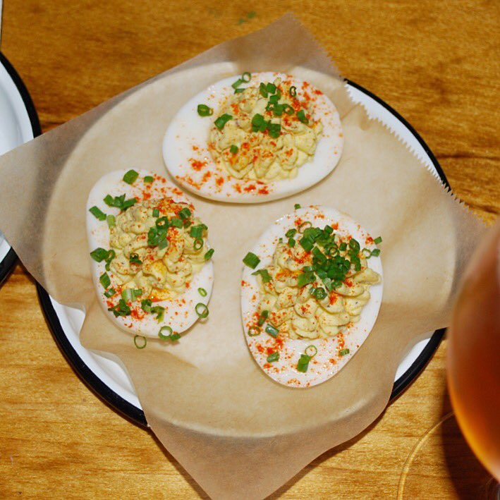 Devilish 😈🍳 Spend Halloween night at #TheGrayMare w/ our #HappyHour till 8pm, yummy treats like our #DeviledEggs + Football at 8:30 pm 🍻🏈