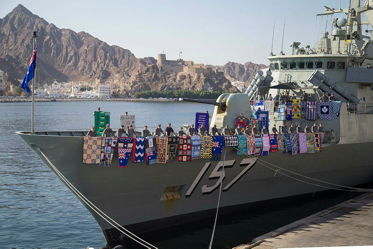 #HMASPerth proudly shows support and thanks for Aussie Hero Quilts during an operational deployment port visit in Muscat, Oman