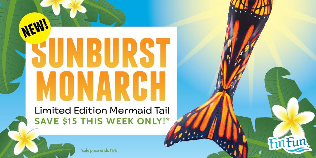FinFunMermaid's tweet photo. Thereβs no tricks, just treats! Get the newest tail from Fin Fun. Flutter and fly through the water with Sunburst Monarch. #ButterflyMermaid https://t.co/m5PiuFl7NM
