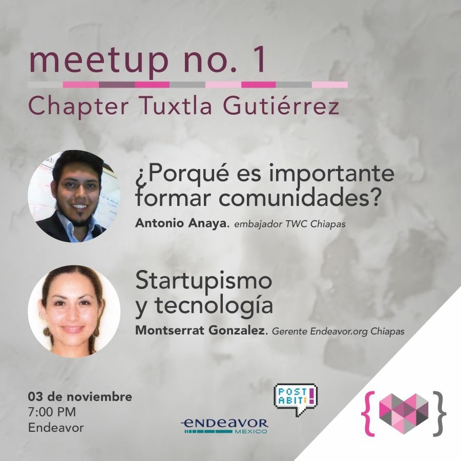 T3chWo's tweet photo. ¿Saben qué es lo más bonito de nuestro meetup de nov.? ¡Qué estamos creciendo y se celebrará también en Tuxtla Gutiérrez! #meetupTWC https://t.co/6QFd6nbyJK