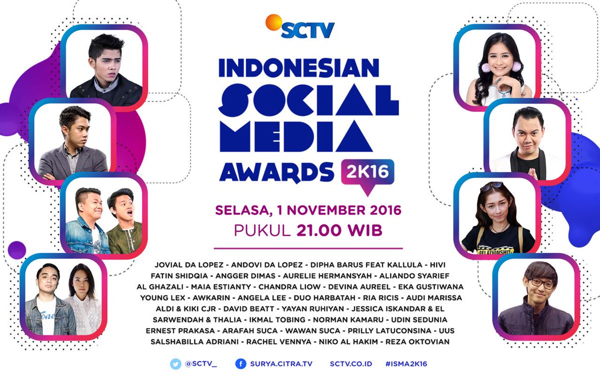 Siapa yg akan berjaya di Indonesian Social Media Awards 2K16? 

Saksikan malam ini pkl 21.00 WIB di <a href="/SCTV_/">SCTV</a> bit.ly/2e7rLBT #ISMASCTV