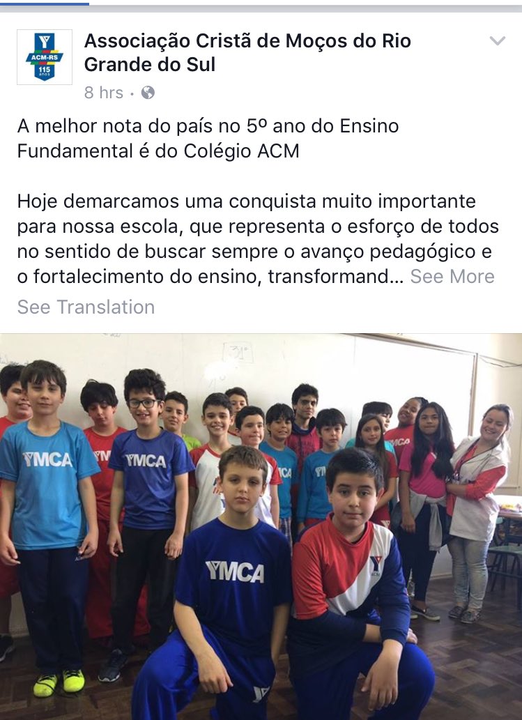 The best academic score among all Brazilian 5th graders achieved by a YMCA School student <a href="/ACMRSBrasil/">ACM-RS</a> bit.ly/2f7c6V4 <a href="/GlobalYMCA/">Advancing Equity at the Y</a>