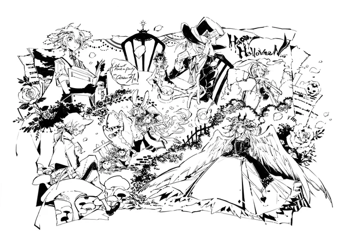 ハロウィン絵の線画づめ 色塗りしてやろうという猛者はぜひ 