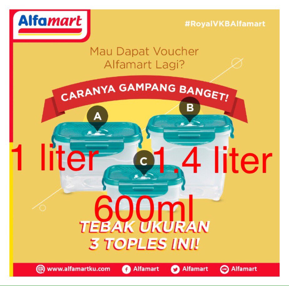 devdanmoms's tweet photo. @alfamart A. 1 L ➖ B. 1.4L ➖C.600ml #RoyalVKBAlfamart ikutan yukkk https://t.co/fiaGs2gSzf
