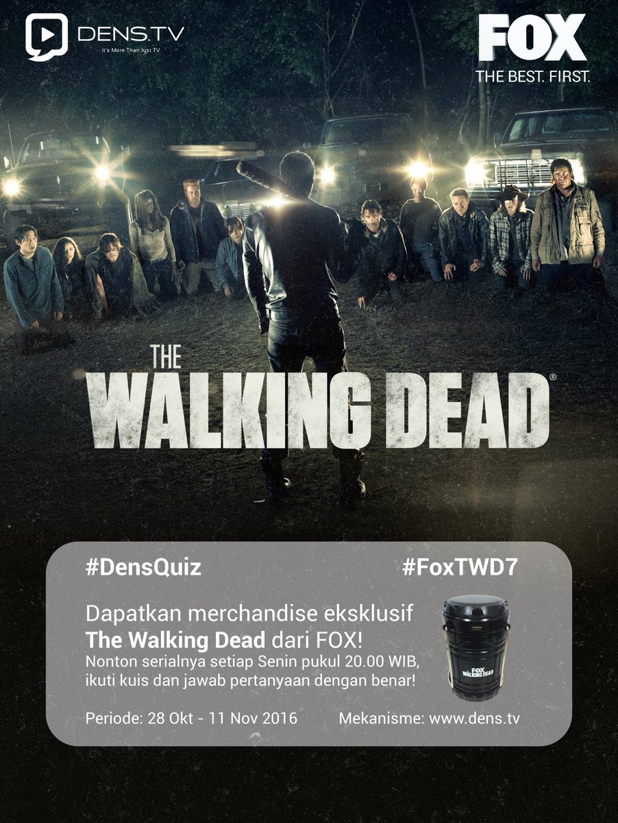 Dens_TV's tweet photo. Buat fans The Walking Dead.. #DensQuiz hadir lg dg merchandise eksklusif! Check timeline #DensTV terus ya..kesempatan terbatas lho #FoxTWD7 https://t.co/2DxRk6f4gA