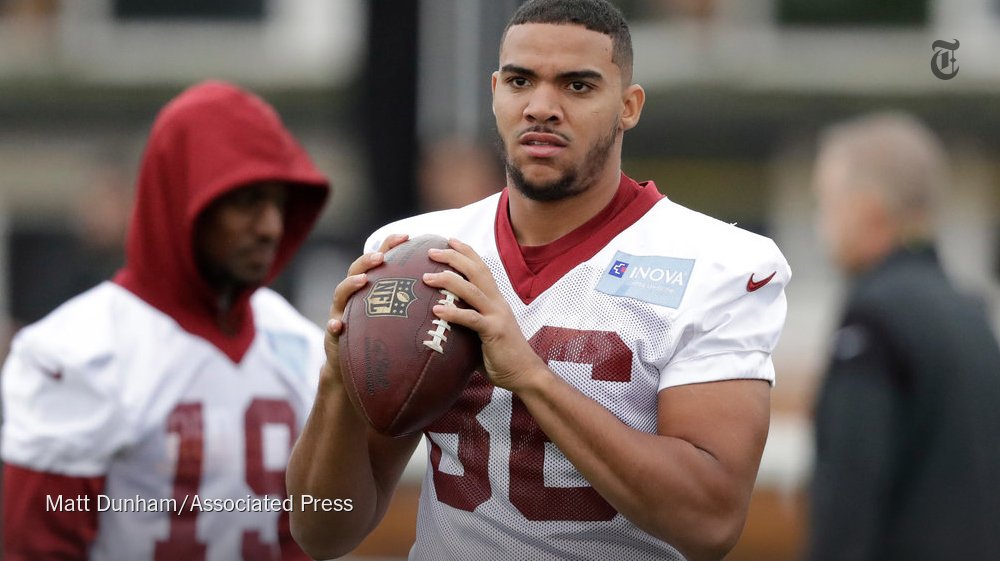 nytimes's tweet photo. The Washington Redskins’ Jordan Reed has had 6 concussions, but he won’t quit the NFL https://t.co/Whm2T1E0yV https://t.co/hAkc2hYHBM