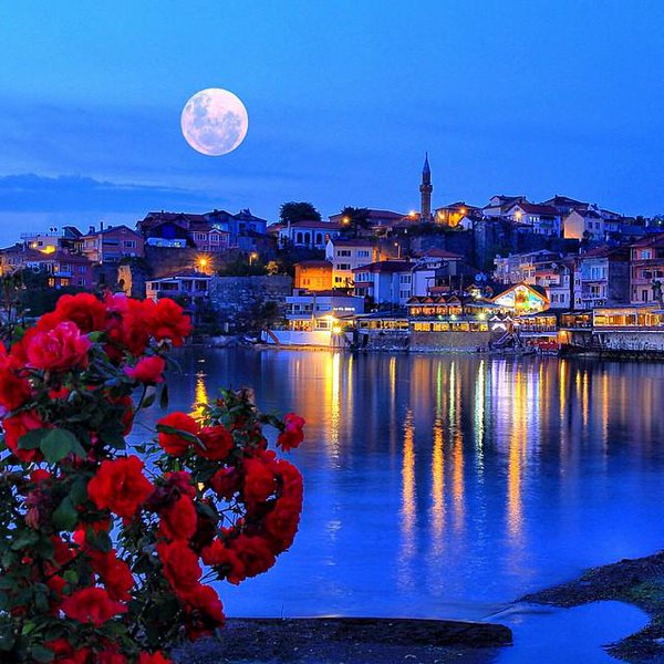 Full moon night over Amasra, Bartın Province, Turkey