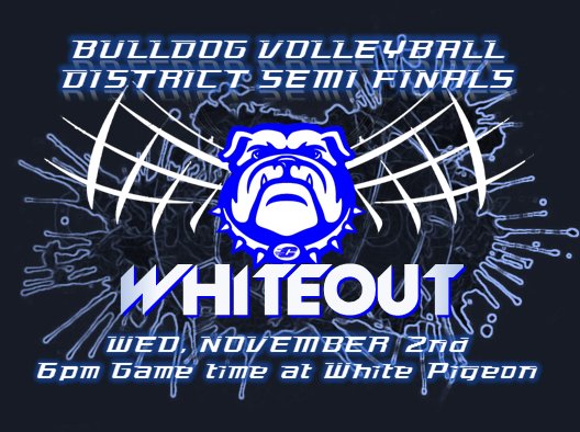 cvillevball's tweet photo. Bulldogs start up their District Play on Wed at 6:00 in White Pigeon verse Schoolcraft! Its a White Out! #rematch2016 https://t.co/YspKrXfQnQ