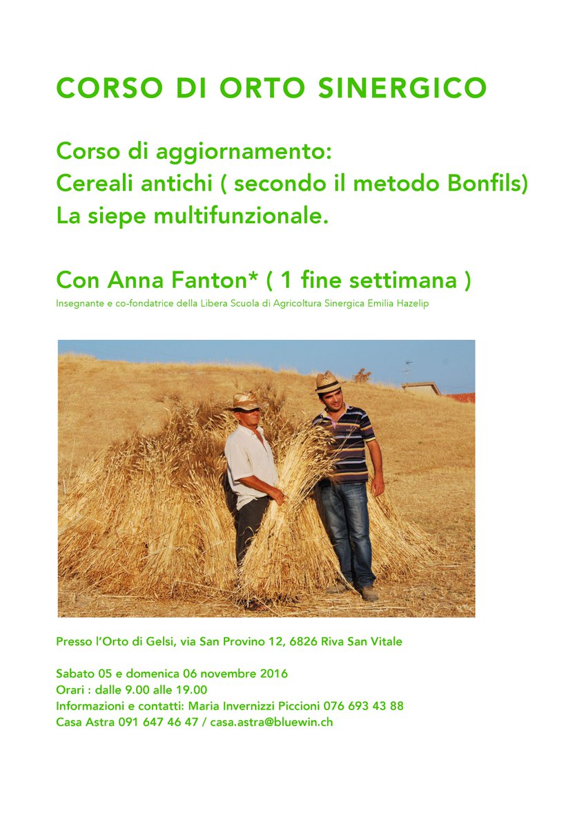 WWF_Svizzera's tweet photo. 5 e 6 novembre a Riva San Vitale - Corso di orto #sinergico con i cereali antichi https://t.co/1r69nw0Phs