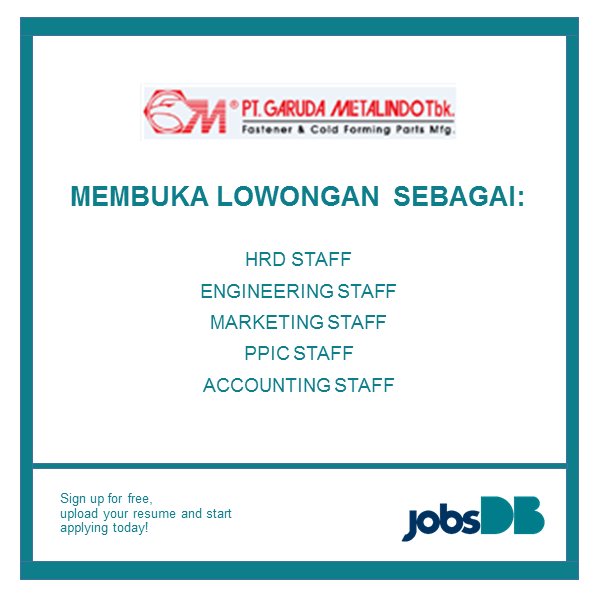 jobsDB Indonesia on Twitter "PT. Garuda Metalindo Tbk membuka lowongan