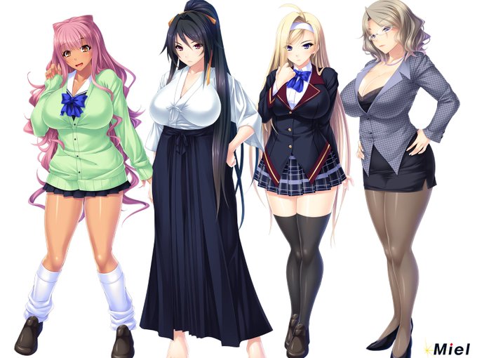 12月末発売予定のタイトルの立ち絵①です。今回はハーレム予定です。 #miel 