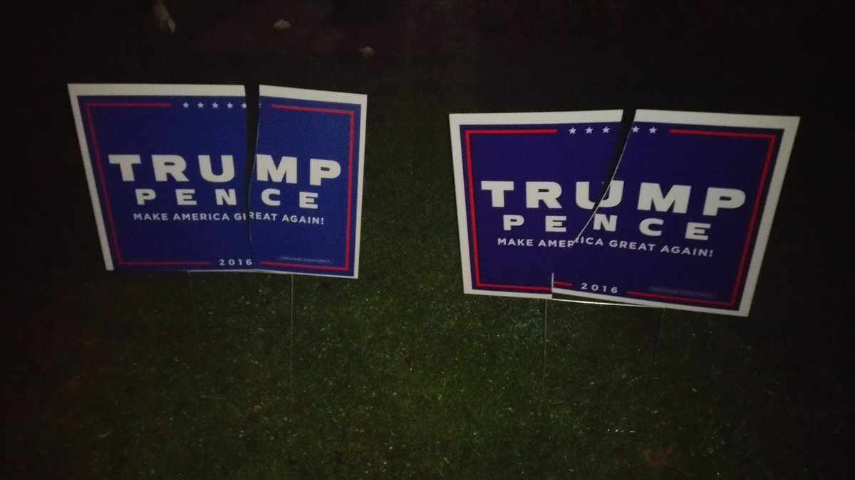 1977jco's tweet photo. @RoverRadio Hillary supporters have class!! They will destroy private property for her!! https://t.co/lWMijy31U7