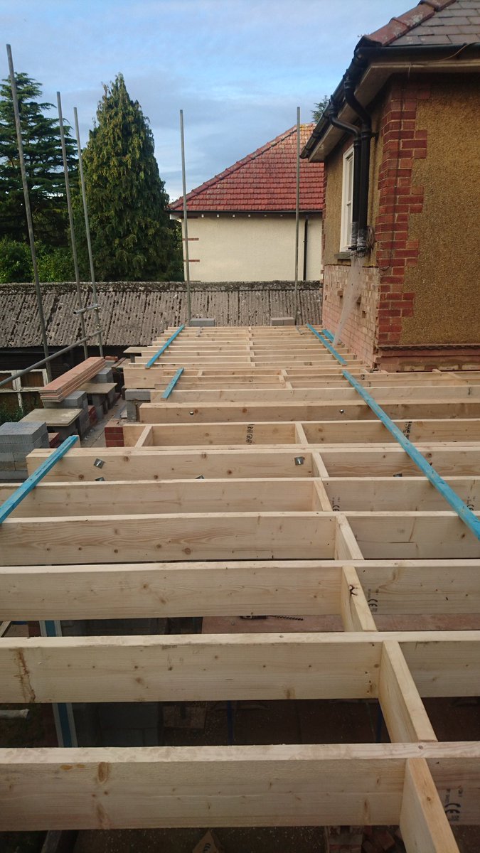 trinitygreen01's tweet photo. First floor joists down, building inspector visited, equal spacings done, lateral restraint straps done, double joists bolted, all passed! https://t.co/VQ8HtibbmK
