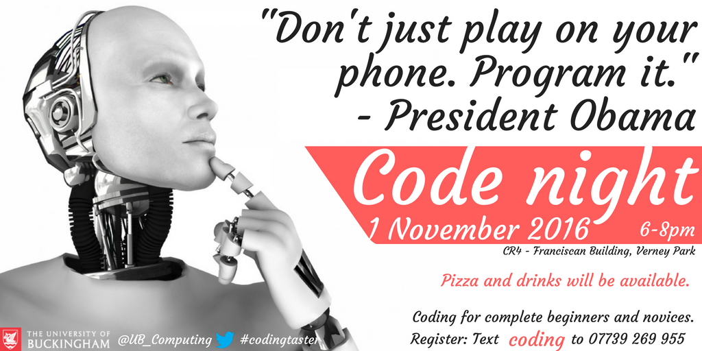 UB_Computing's tweet image. Tonight we're having our #codingtaster. Who's excited? You can still reserve a place on our waiting list so text us if you're interested.