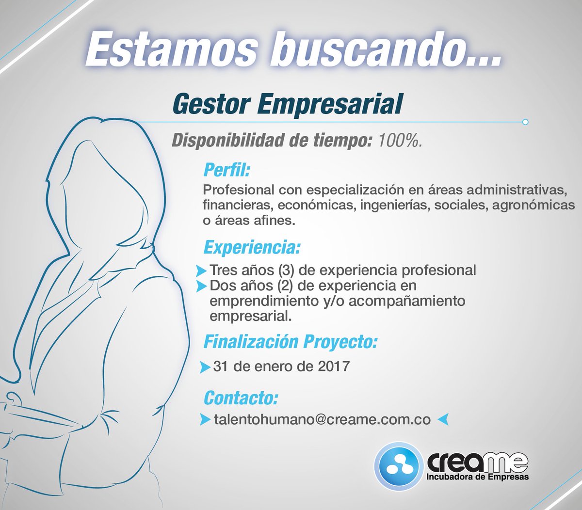 infocreame's tweet photo. Buscamos profesionales para que hagan parte de nuestro equipo, envíanos tu hoja de vida talentohumano@creame.com.co
#EnModoCreame https://t.co/Z9EIwqlIbb
