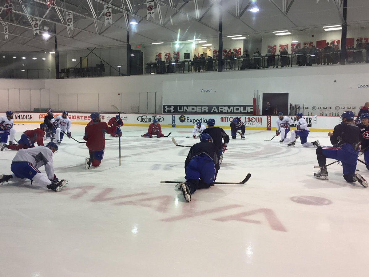 CanadiensMTL's tweet photo. Premiers étirements de la journée. // First stretch of the day. #GoHabsGo https://t.co/Wu4xHE6d65