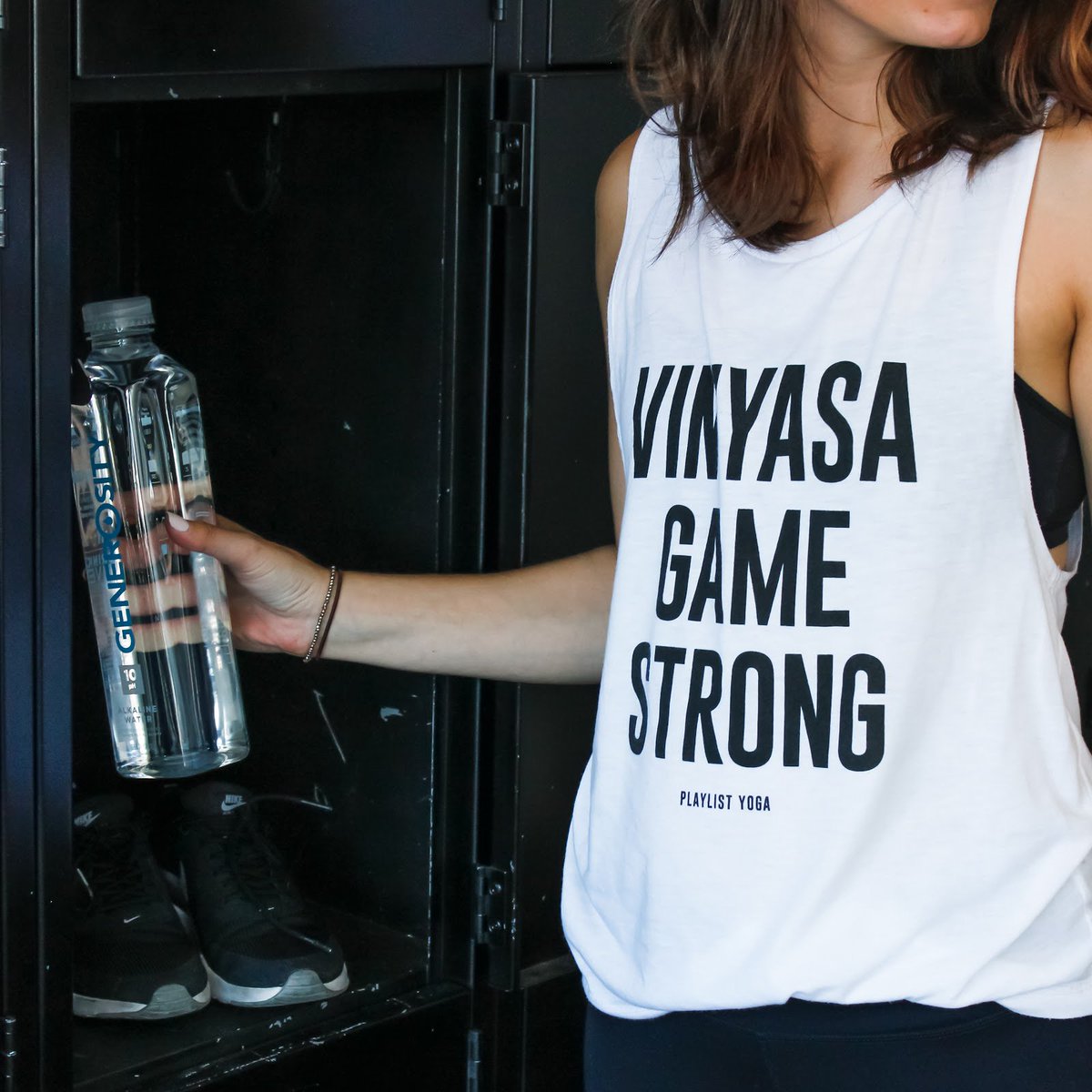 Rock this tank to your next PLAYLIST. class. Available in the studio and online. Shop now.  Link in bio. #PlaylistYoga #Playmaste