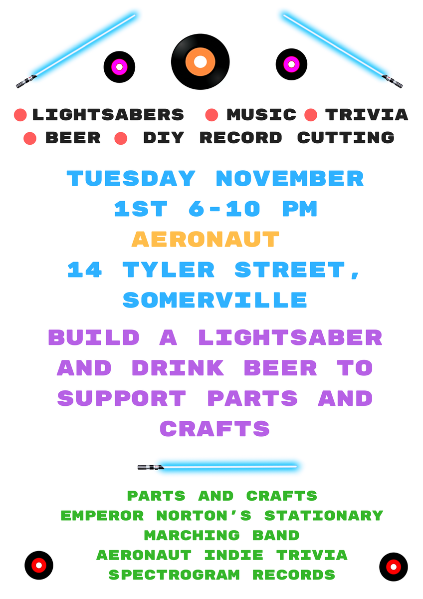 fixerfair's tweet photo. #Tonight @AeronautBrewing, @partsandcrafts &amp; @ENSMB team up for #lightsaber #building #beer #trivia &amp; more! #somerville https://t.co/SrFPoqK1Dr