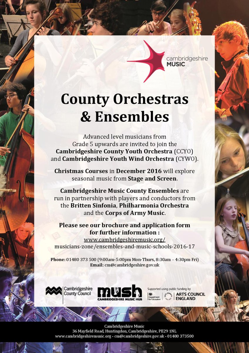 CambsMusic's tweet photo. Want to be part of our County Orchestras and Ensembles? Advanced level from Grade 5+. Christmas Courses begin in December 2016. #ccyo #cywo https://t.co/FhYPcMiM2p