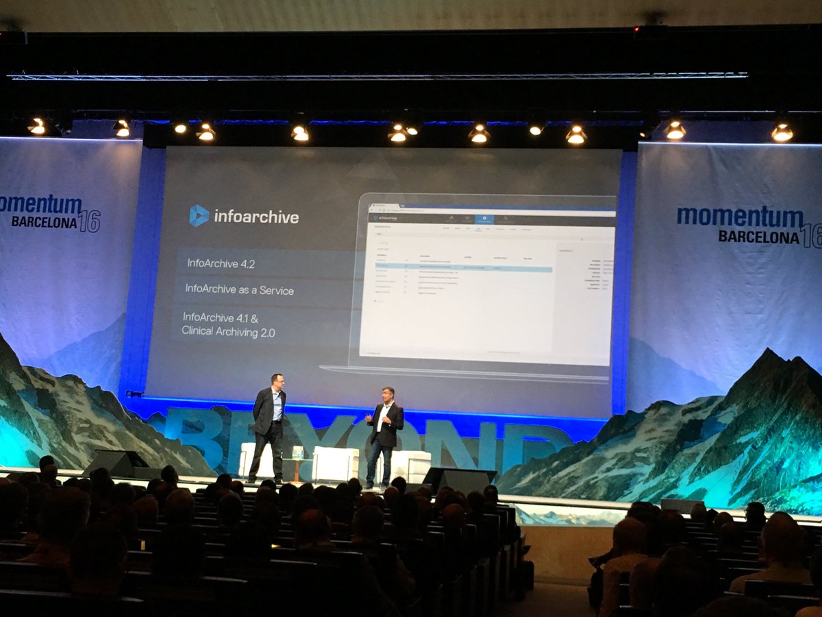 csatir's tweet photo. InfoArchive 4.x focus on Life Sciences &amp; Fin Serv, also new: storage available in other infrastructures, e.g. AWS etc. #mmtm16 #IGWITHADLIB https://t.co/oAG4WaOtuU